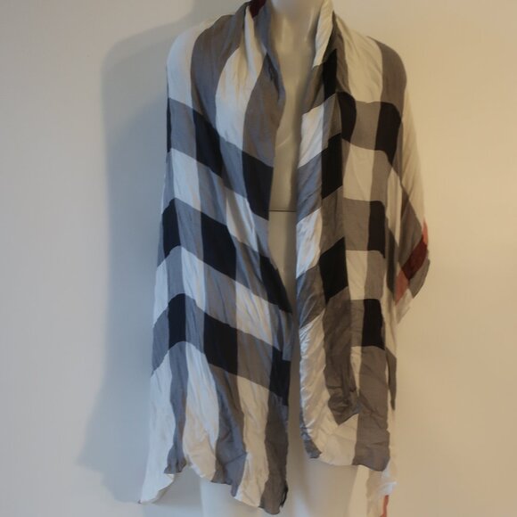 Womens Burberry Black Red White 100% Silk Check Print Design Rectangle Scarf - Picture 1 of 12